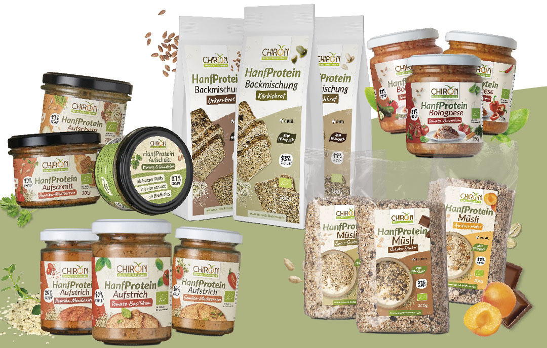 HanfProtein Sortiment Chiron Naturdelikatessen